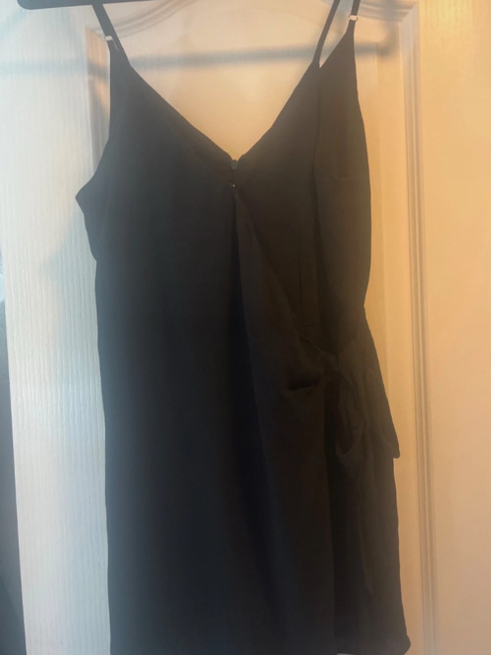 NWT: Classic Black Romper With Faux Wrap Side Tie